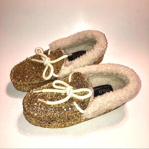 Sz 1 Polo Ralph Lauren Gold Glitter Moccasin Slippers